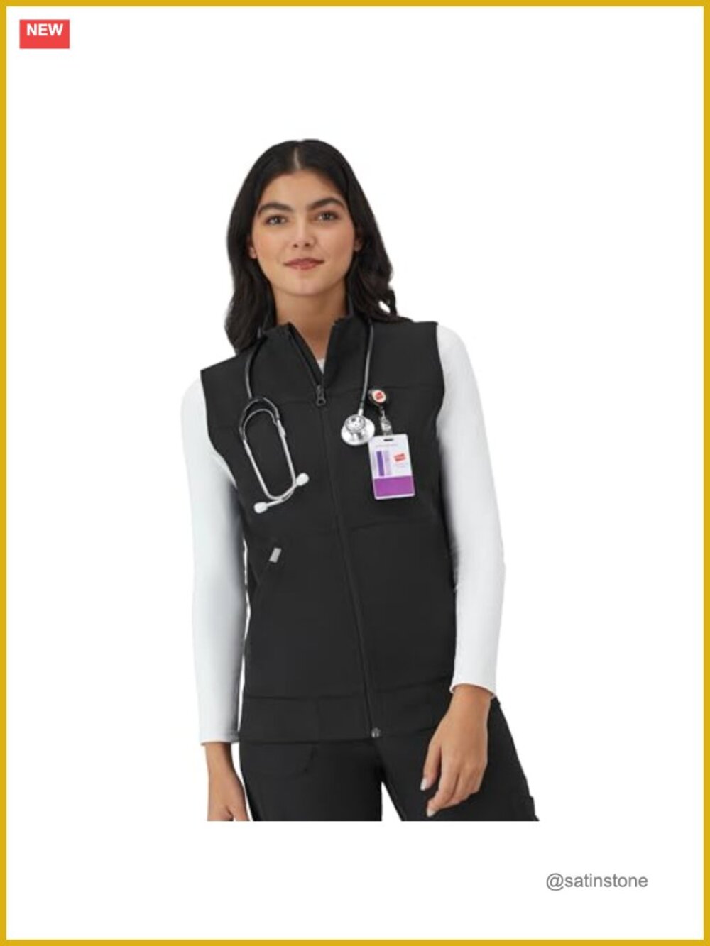 Women's Comfort Fit Full-Zip Scrub Vest, Moisture-Wicking Stretch, Hidden Phone